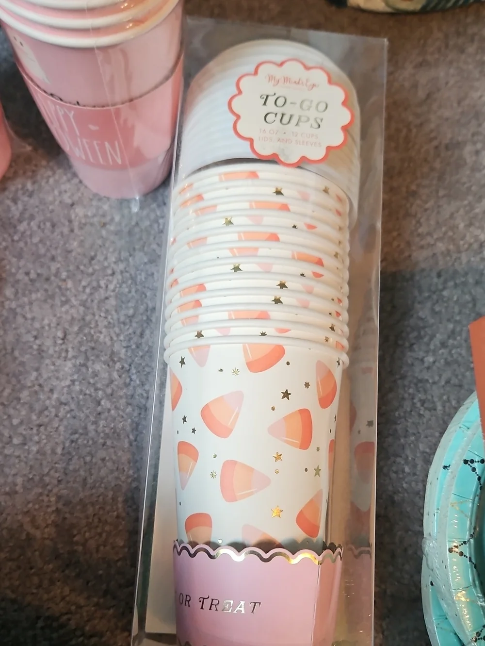 Halloween Rae Dunn Pink & White Halloween To-Go Cups Set,plates,napkins And Bag